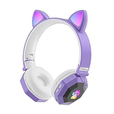 Best Deal for Niaviben Cute Cartoon Cat Ear Headphones Over-Ear RGB
