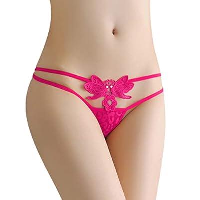 G String Thongs for Women Sexy Lace Low Rise Underwear for Ladies T Back  Tanga Panties Seamless Underwear (Hot Pink, M)