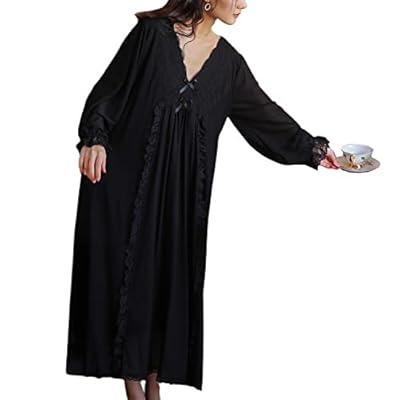 Homgro Women's Cotton Victorian Nightgown Summer Short Flutter Sleeve Scoop  Neck Lace Midi Pajama Dress Sleepwear Knee Length Dressing Gown Built-in