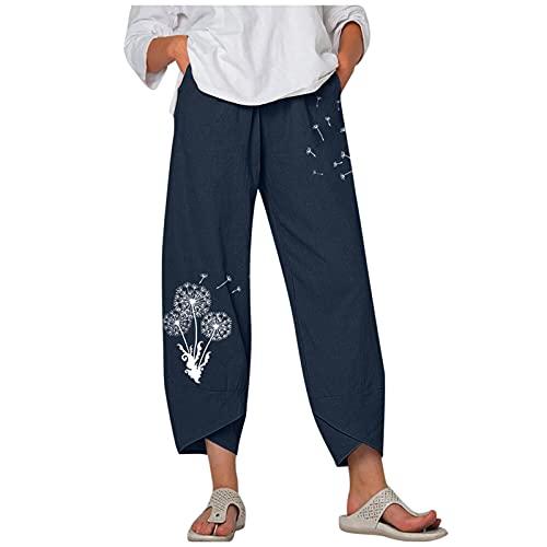 IXIMO Women's Cotton Linen Wide Leg Pants Casual Drawstring Lounge