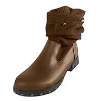 Algopix Similar Product 14 - Boots for Women Fashion SlipOn Leather