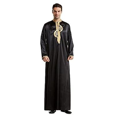 Lars Amadeus Men's Cotton V-Neck Side Split Long Night Gown with Pocket  Gray Small