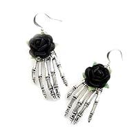 Algopix Similar Product 17 - Skeleton Hand Rose Earring Punk Skull