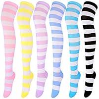 Algopix Similar Product 15 - Aneco 6 Pairs Striped Over Knee High
