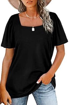 Womens Fashion Tops Hide Belly Fat Casual Square Neck 3/4 Sleeve T