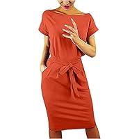 Algopix Similar Product 16 - Summer Solid Dress Basic Crewneck