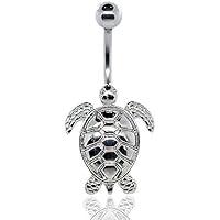 Algopix Similar Product 8 - Pierce2GO Silver 14G Sea Turtle Belly