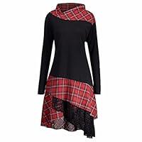 Algopix Similar Product 17 - Women Dress High Neck Plaid Pattern