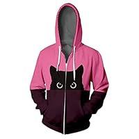 Algopix Similar Product 8 - Lover Cat Print Hoodie Hip Hop Zipper