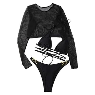 Best Deal for Women Swimsuit,Long Sleeve Mesh Pullover,Push-Up Pad