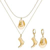 Algopix Similar Product 2 - Aonklot Cowboy Boot Necklace Earrings