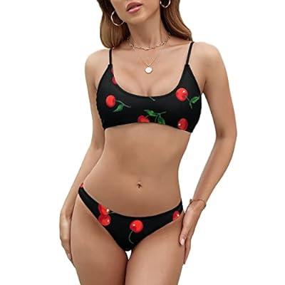 Best Deal for JAIDEN BEATA Red Cherry Fruit Black Bikini Sets for Women