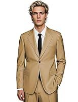 Algopix Similar Product 8 - HUUTOE Khaki Men Suit Mens Suits Slim