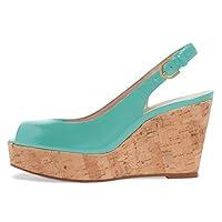 Algopix Similar Product 11 - FSJ Women Peep Toe High Heel Wedge