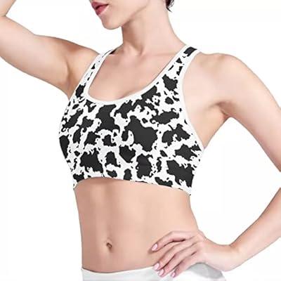 Best Deal for HUIACONG Black White Camo Womens Sports Bra Cow Print Yoga