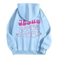 Algopix Similar Product 6 - Women Sweatshirt Jesus Loves You Letter