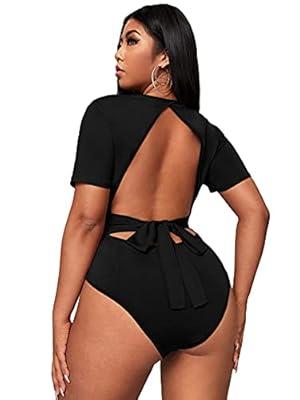 SHEIN Tie Back Backless Fitted Bodysuit