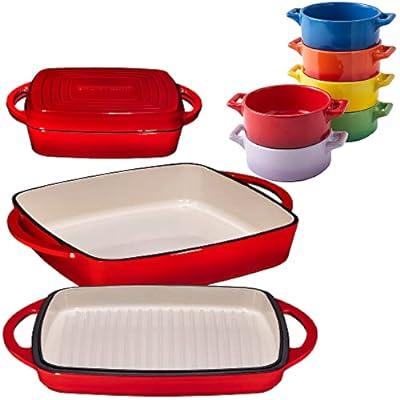 Bruntmor 3 Piece Red Enameled Cast Iron Cookware Gift Set