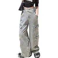 Algopix Similar Product 13 - Bolknokin Girls Baggy Cargo Jeans Y2K