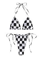 Algopix Similar Product 9 - ZAFUL Plaid Checkerboard Halter Bikini