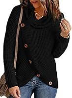 Algopix Similar Product 8 - Asvivid Solid Button Cowl Neck Sweaters