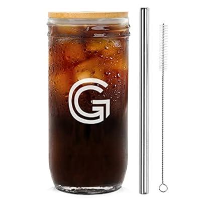 PYD Life Sublimation Glass Cans Blanks Frosted 13 OZ with Bamboo Lid and  Clear Glass Straw Wide Mouth Jar Tumbler Cups Mugs for Iced
