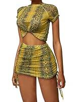 Algopix Similar Product 1 - RAMOUG Womens 2 Piece Snakeskin Print