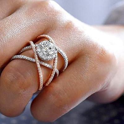 Round Engagement Ring Silver Rosegold Color Rings Women Wedding