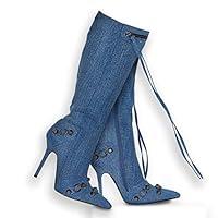Algopix Similar Product 3 - GOSERCE Knee High Denim Boots for Women