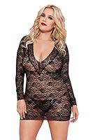 Algopix Similar Product 16 - Plus Size Long Sleeve Lace Chemise Set