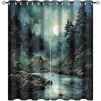 Algopix Similar Product 17 - Watercolor Woodland Night Landscape