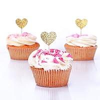 Algopix Similar Product 19 - Gold Glitter Heart Cupcake Toppers