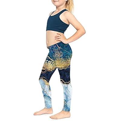 Best Deal for FKELYI Blue Marble Gold Line Yoga Pants for Small Girls