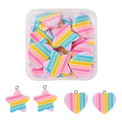 Best Deal for Beadthoven 20pcs Rainbow Star Heart Charms Pendants Pastel