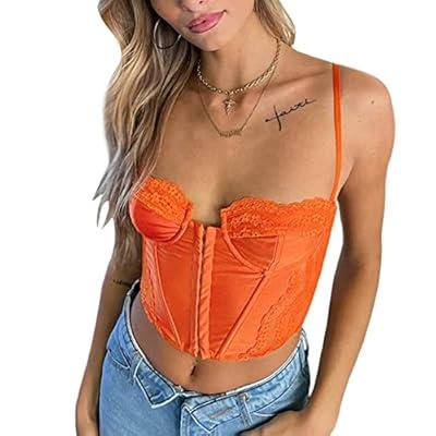 Women Lace Up Strap Cami Vest Streetwear Sexy Push Up Bustier Corset  Backless Crop Tank Top 