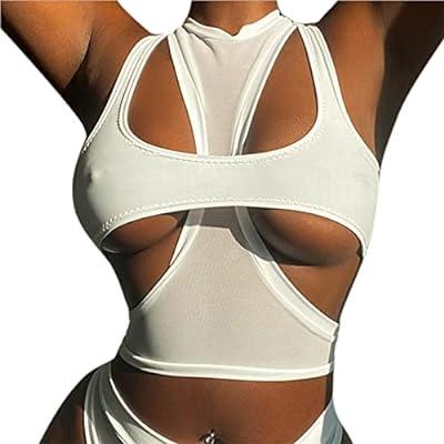 Best Deal for ZGMYC Women Sexy Cut Out Underboob Crop Top 2 Piece