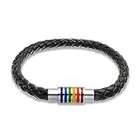 Algopix Similar Product 9 - Striped Rainbow Flag Black Braided PU