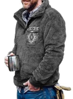Best Deal for Akivide Mens Fuzzy Sherpa Plaid Aztec Pullover