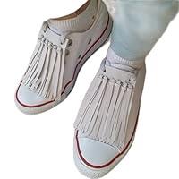 Algopix Similar Product 6 - White Fringe Leather Shoe Clips for