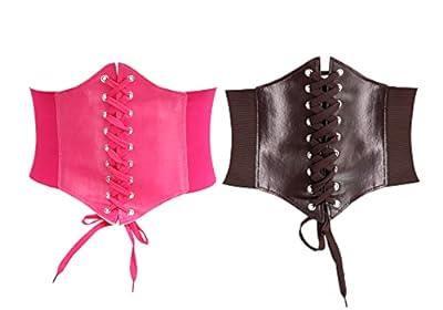 Glamorstar Corset Belt for Women Lace up Leather Belt Wide Waist Belt  Elastic Tied Waspie Belt for Dresses