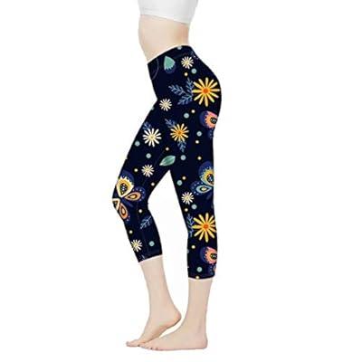 Women Leggings High Waist Mid Blue Yoga Pants Tummy Control