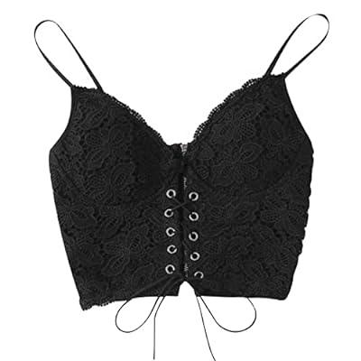 Lace Cropped Top Sexy Lingerie Camisole Bra Black White Top Straps Padded  Camisole Women Fashion (Color : Black, Size : X-Large)