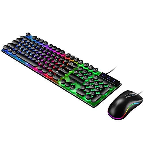 Wireless Gaming Keyboard and Mouse, 104 Keys Mechanical Keyboard Mice  Combo, Anti-Ghosting Ergonomic Rechargeable W/ 2.4G Wireless Receiver, RGB  LED