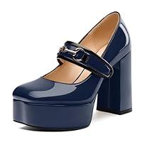 Algopix Similar Product 12 - MERRORI Navy Blue Mary Jane Shoes for