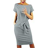 Algopix Similar Product 20 - Summer Solid Dress Basic Crewneck