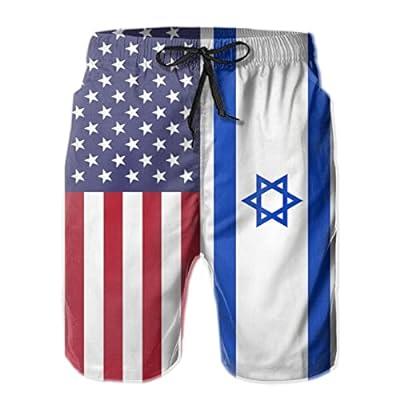 Best Deal for WAYMAY Israeli American Flag Men's Quick Dry Surf Swim