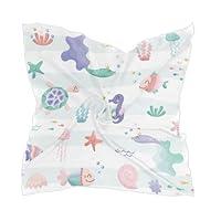 Algopix Similar Product 11 - Square Scarf Sealife Cute Pattern Silk