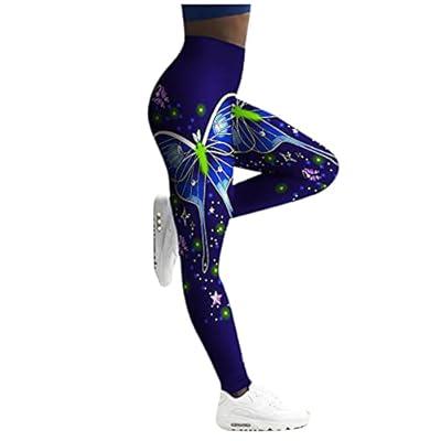 Women Leggings High Waist Purple Yoga Pants Tummy Control Pockets