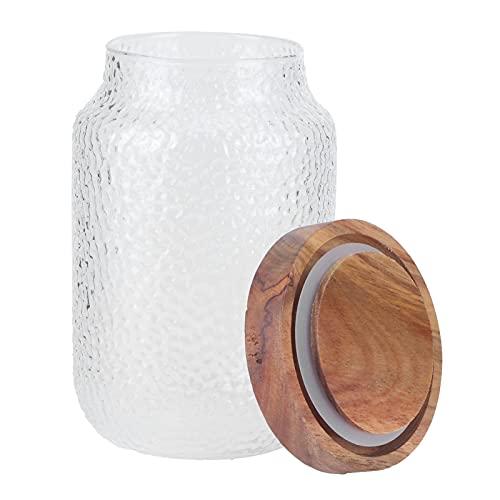 38 Ounce Square Glass Jar with Bamboo Lid - Kitchen Decorative Glass Jars  with Vintage Diamond Pattern - Coffee Pasta Sugar Tea Snack Nuts Cookie Jar