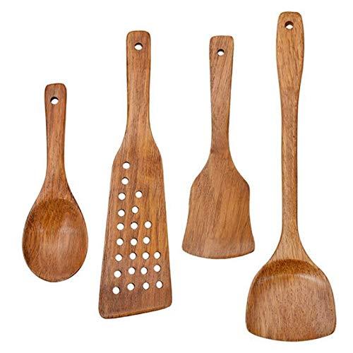 Wooden Utensils for Cooking,12 Pcs Wooden Spoons for Cooking,Teak Wooden  Utensils Set, Wood Kitchen Utensils for Nonstick Pan, Wood Spatula Spoon  Nonstick Kitchen Utensil Set with Holder (12) 